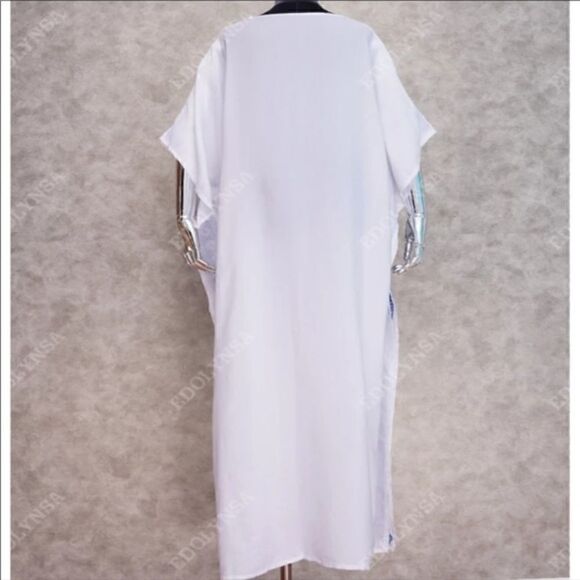 White Beach Maxi Coverup Duster One Size - Picture 7 of 9